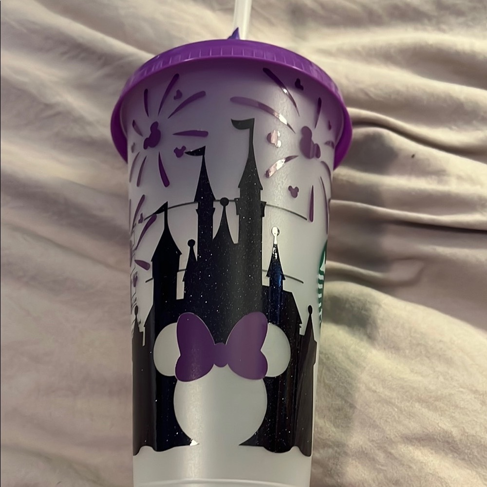 Handmade Purple Disney Castle Venti-size Plastic Cup
